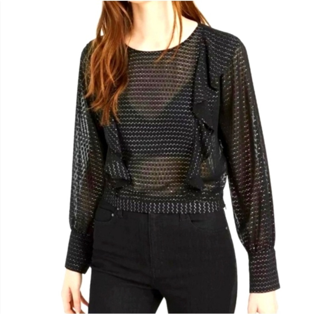 Bar III | Sheer Metallic Polka Dot Top